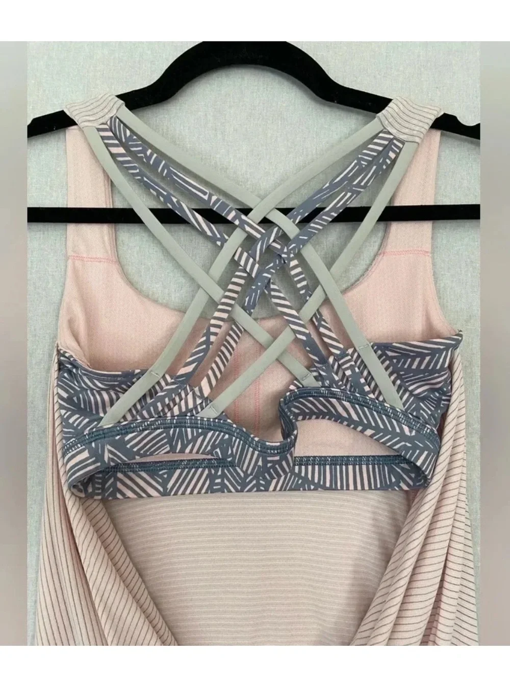 lululemon athletica Light Pink Tank Top with Grey Patterned Strappy Back